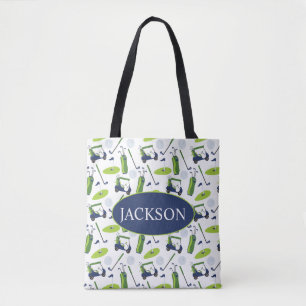 Navy & Green Golf Personalised Tote Bag