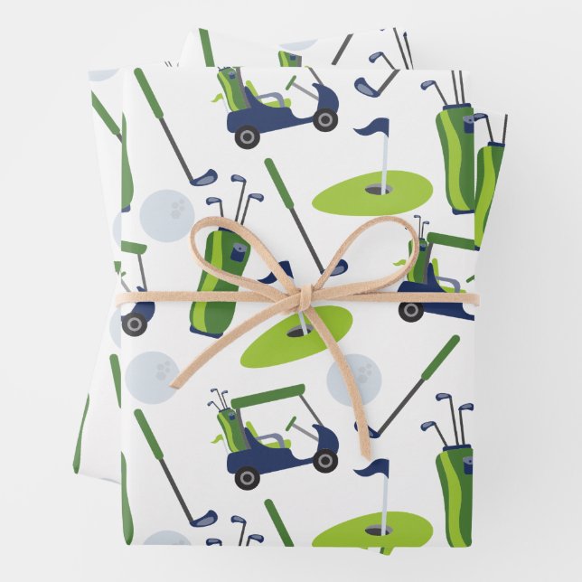 Navy & Green Golf Wrapping Paper (In situ)