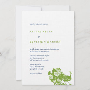 Navy green peacock garden chic wedding invitation