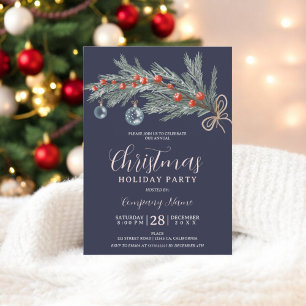Navy green pine red Christmas company corporate Invitation