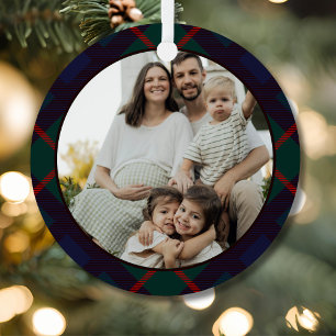 Navy Green Red Plaid Family Photo Metal Tree Decoration