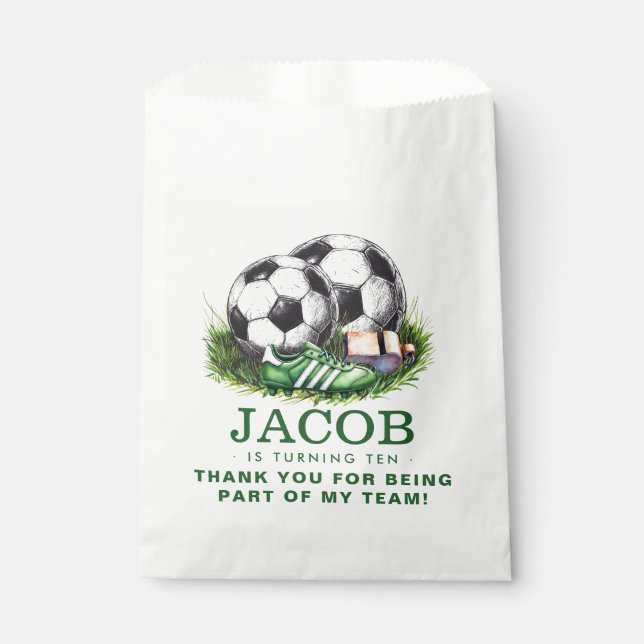Navy green Soccer Kids Watercolor Favour Bags (Front)