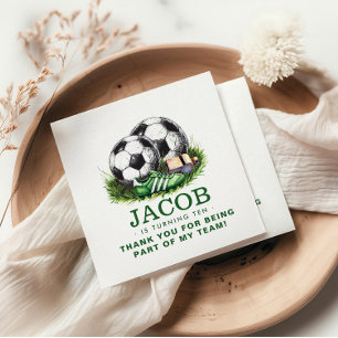 Navy green Soccer Kids Watercolor Napkin