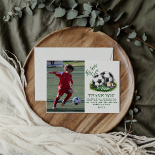 Navy green Soccer Kids Watercolor photo Thank You Card