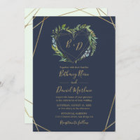 Navy Greenery with Geometric Heart Frame Wedding