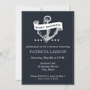 Navy Grey Anchor Baby Shower Invitation