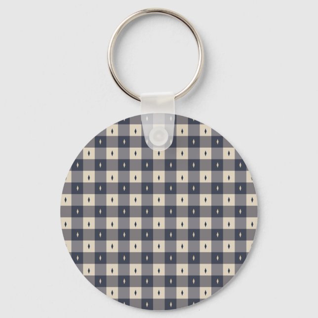 Navy Grey Chequerboard Diamond Pattern Key Ring (Front)