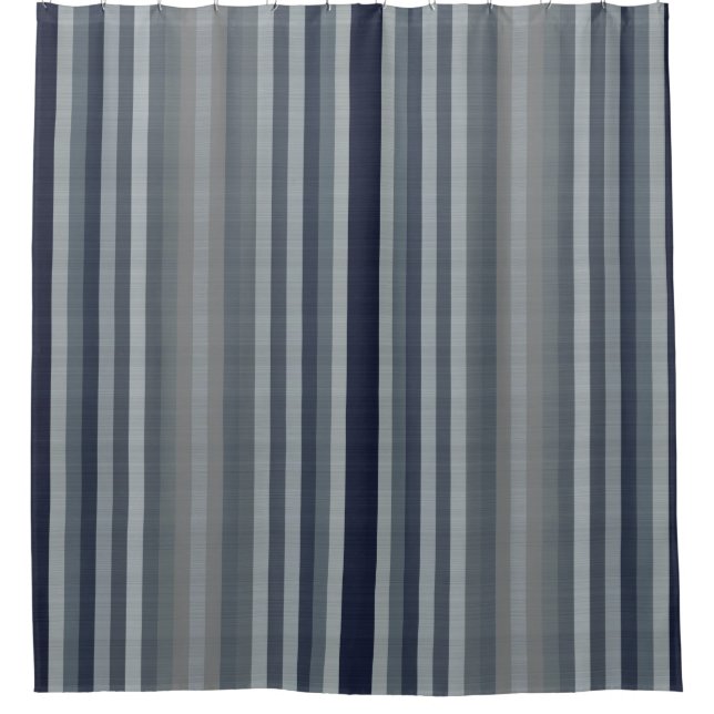 Navy Grey Grey Stripes Shower Curtain (Front)