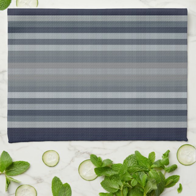 Navy Grey Grey Stripes Tea Towel (Folded)
