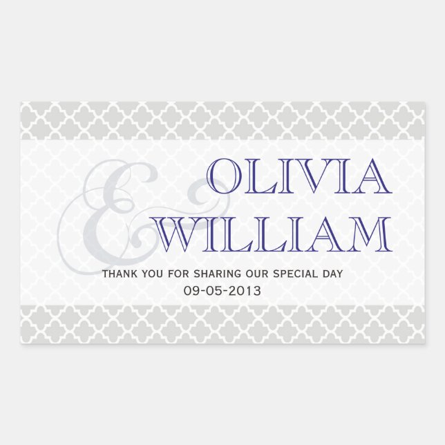 Navy grey Moroccan tile ampersand wedding favour Rectangular Sticker (Front)