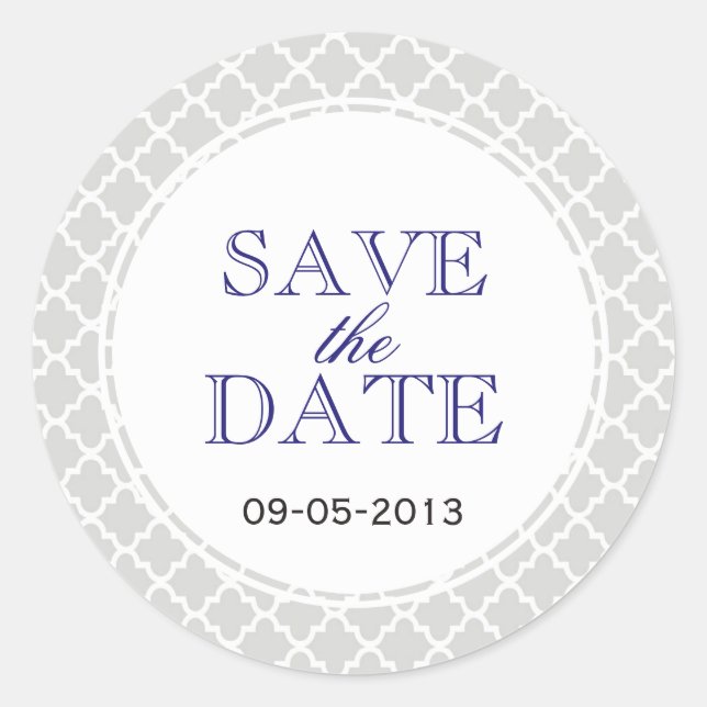 Navy grey Moroccan tile SAVE THE DATE wedding seal (Front)