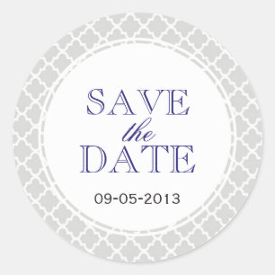 Navy grey Moroccan tile SAVE THE DATE wedding seal
