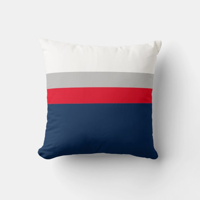 Navy, Grey Red Colorblock Stripes Throw Pillow (Front)