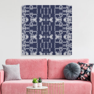 Navy Grey Scrolled Pattern Colours Wall Art