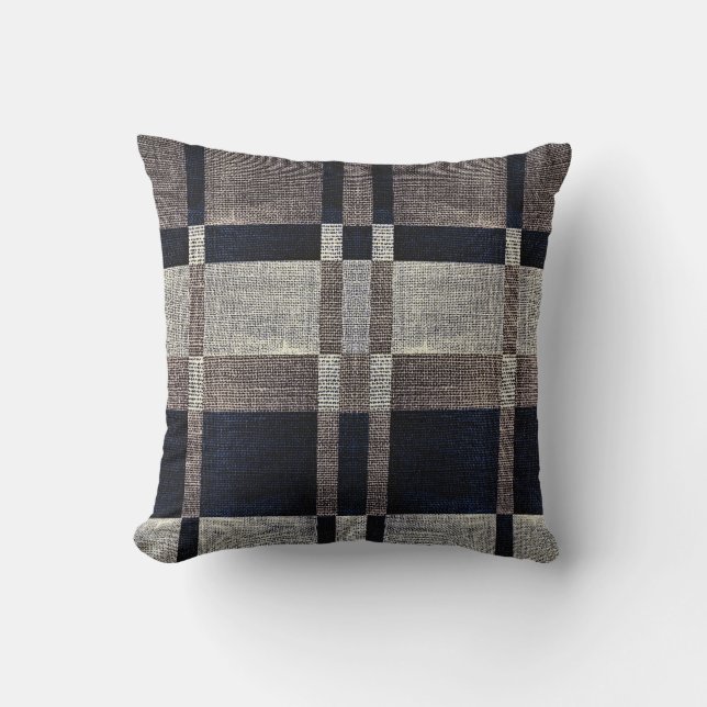 Navy & Grey Stripe Box Pattern Cushion (Front)