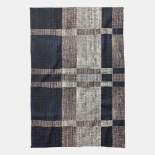 Navy & Grey Stripe Box Pattern Kitchen Towels