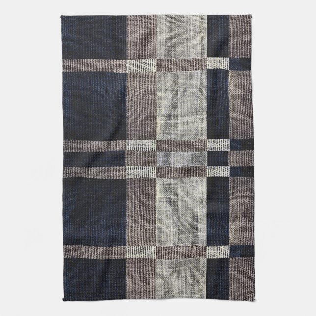 Navy & Grey Stripe Box Pattern Kitchen Towels (Vertical)