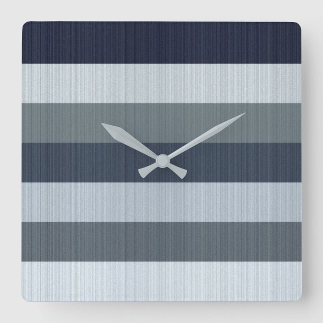 Navy Grey Stripes Throw Pillow Square Wall Clock (Front)