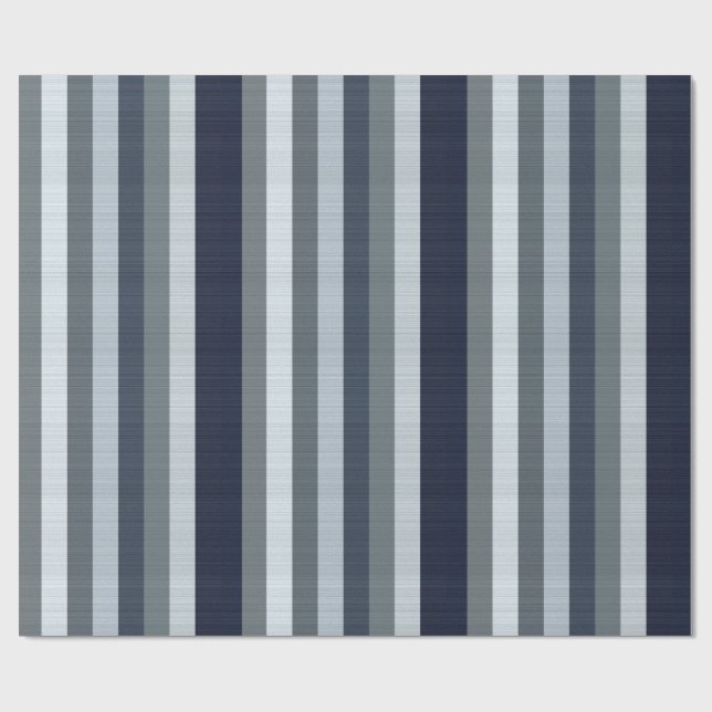 Navy Grey Stripes  Wrapping Paper (Flat)