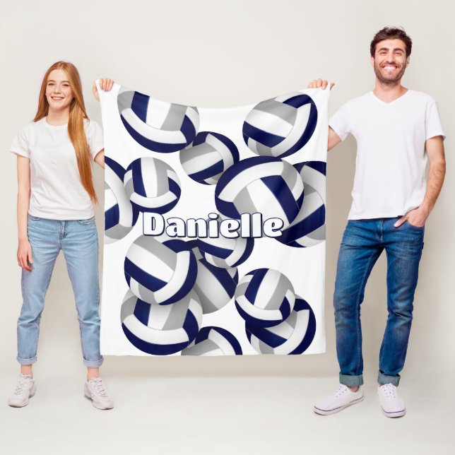 navy grey volleyballs girls sports room decor fleece blanket (In Situ)