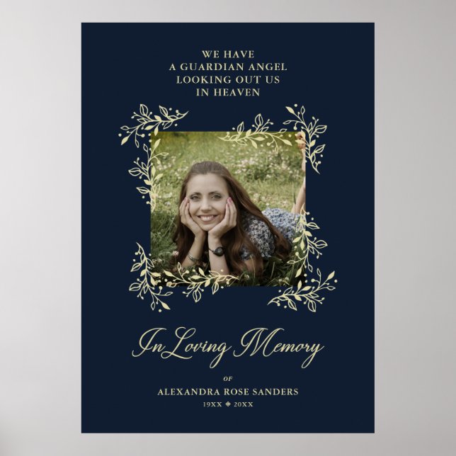Navy Hand Lettered Chic Flourish Funeral Memorial Poster (Front)