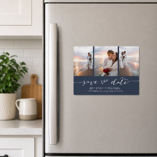 Navy Hand Lettered Photo Collage Save the Date
