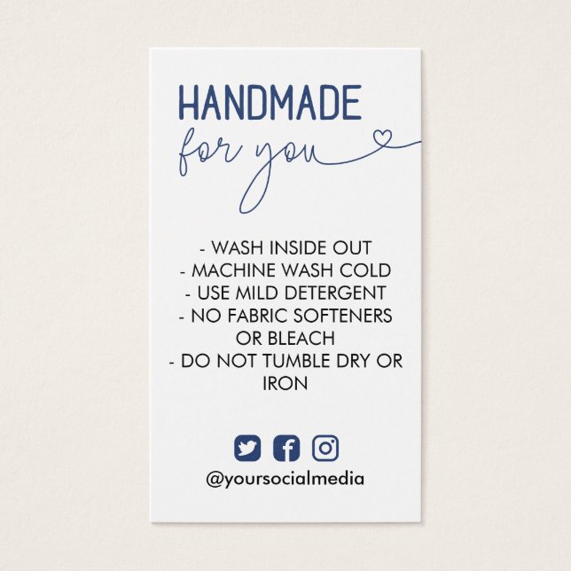 Navy Handmade For You Wash Instructions (Front)