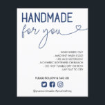 Navy Handmade For You Wash Instructions Photo Flyer<br><div class="desc">Washing instructions insert card for your small business of handmade goods. Handmade for you written in a charming combo of vintage font and script with a heart in navy blue. Add washing instructions in black. Beneath navy blue social media icons, your social media handle. Add a promotional photo on the...</div>