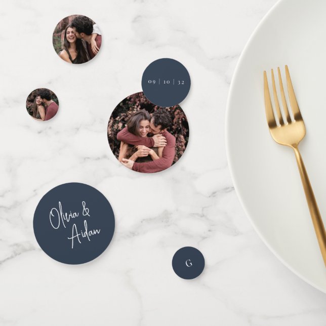 Navy | Handwritten Script & Photo Wedding Confetti (Group)