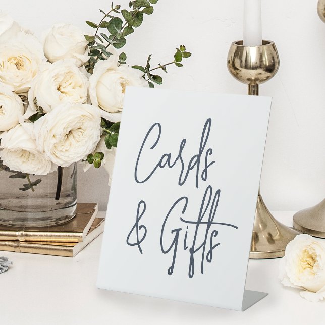 Navy | Handwritten Script Wedding Cards & Gifts Pedestal Sign (Creator Uploaded)
