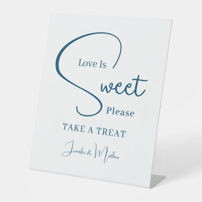 Navy | Handwritten Script Wedding Dessert Pedestal Sign (Front)