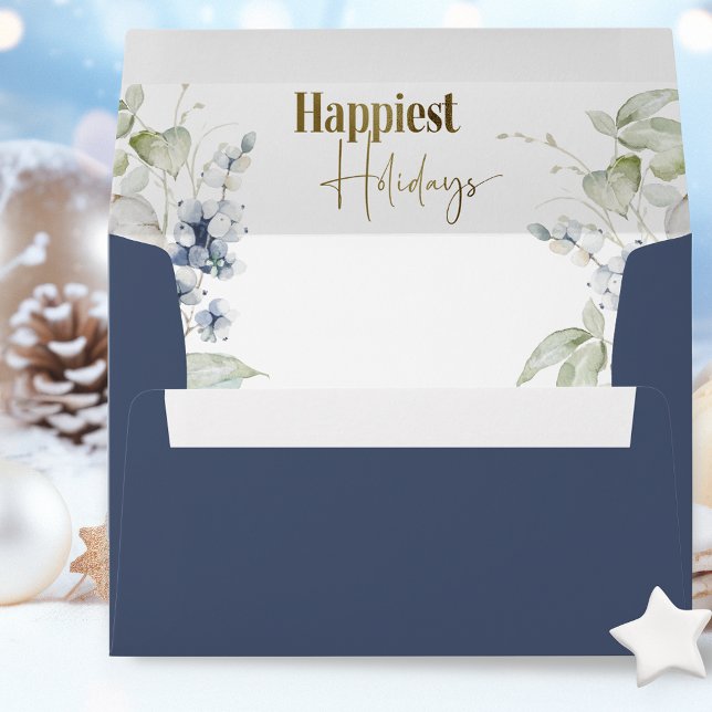 Navy, Happiest Holidays, Elegant Holiday Envelope (Creator Uploaded)