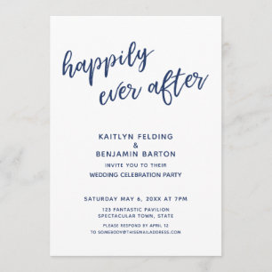 Navy Happily Ever After Casual Modern Reception Invitation