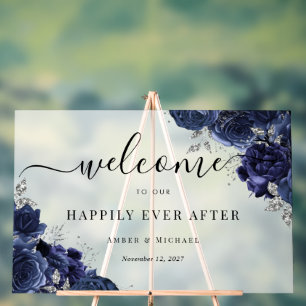 Navy Happily Ever After Wedding Acrylic Sign