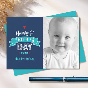 Navy Happy 1st Father’s Day Bold Typography Photo Card