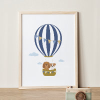 Navy Hot Air Balloon Dogs Nursery Decor Poster