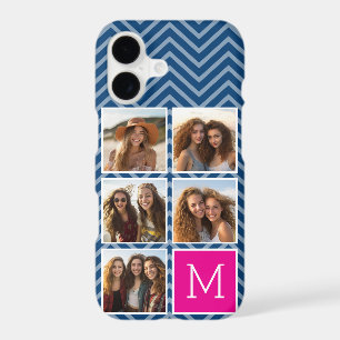 Navy Hot Pink and Blue 5 Photo Collage Monogram