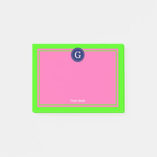 Navy Hot Pink Framed 1I Monogram Post-it Notes