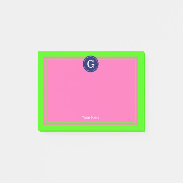 Navy Hot Pink Framed 1I Monogram Post-it Notes (Front)
