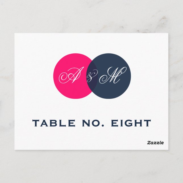 Navy Hot Pink Twin Monograms Table Number Postcard (Back)