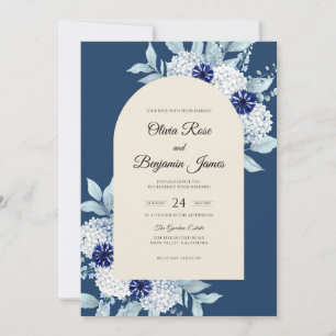 Navy Hydrangea Muted Eucalyptus Wedding Invitation