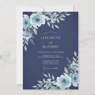 Navy Icy Floral Wedding Invitation