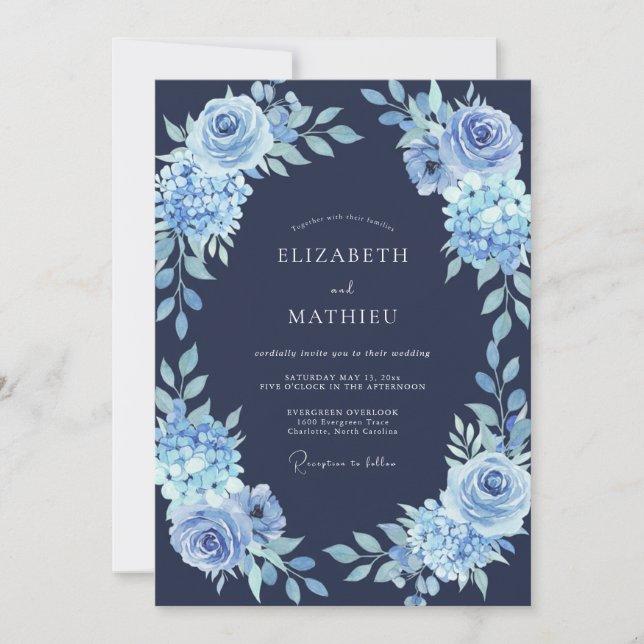Navy Icy Winter Wedding Invitation (Front)