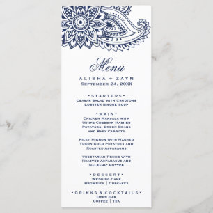 Navy Indian Paisley Dinner Menu Card