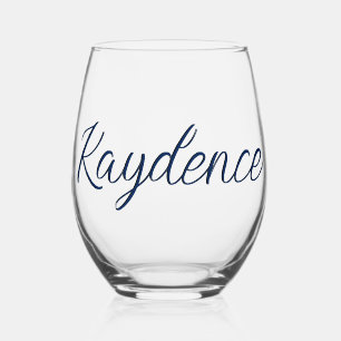 Navy Indigo 3D Handwritten Elegant Name Stemless Wine Glass