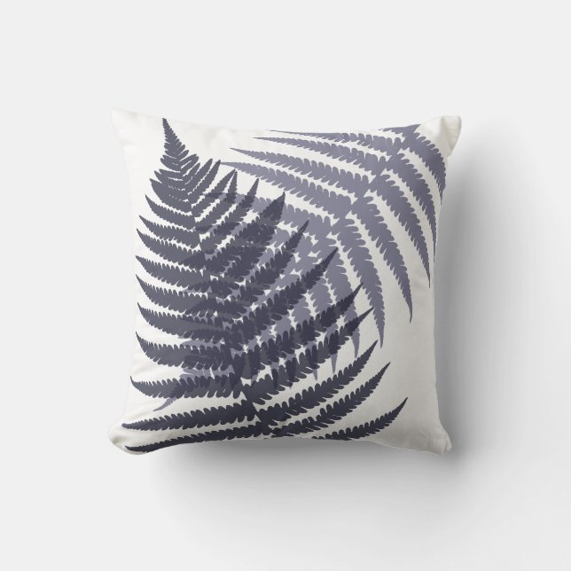 Navy Indigo Blue Fern Leaf Pattern Cushion (Front)
