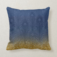 Navy Indigo Blue Glitter Gold Peacock Feather