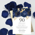 Navy Indigo Blue & Gold Floral 90th Birthday Party Invitation<br><div class="desc">Navy Indigo Blue & Gold Floral 90th Birthday Party Invitation

See matching collection in Niche and Nest Store</div>