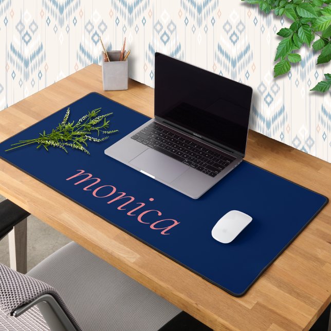 Navy Indigo Modern Name | Trendy Minimalist Desk Mat (Creator Uploaded)