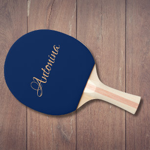 Navy Indigo Modern Name Trendy Minimalist Ping Pong Paddle